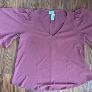 NWT 1x Andree by Tilt Mauve V-Neck Puff Sleeve Blouse